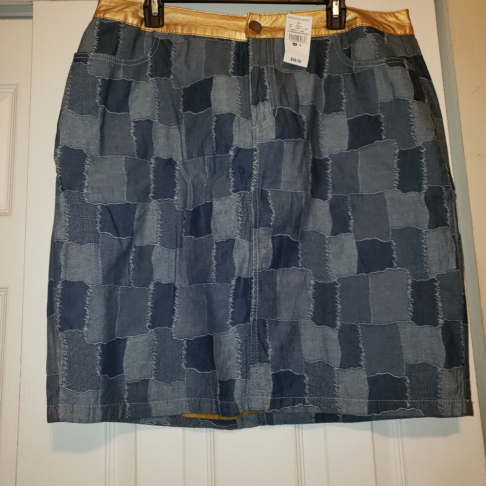 New Ashley Stewart patchwork indigo skirt - Sz 18